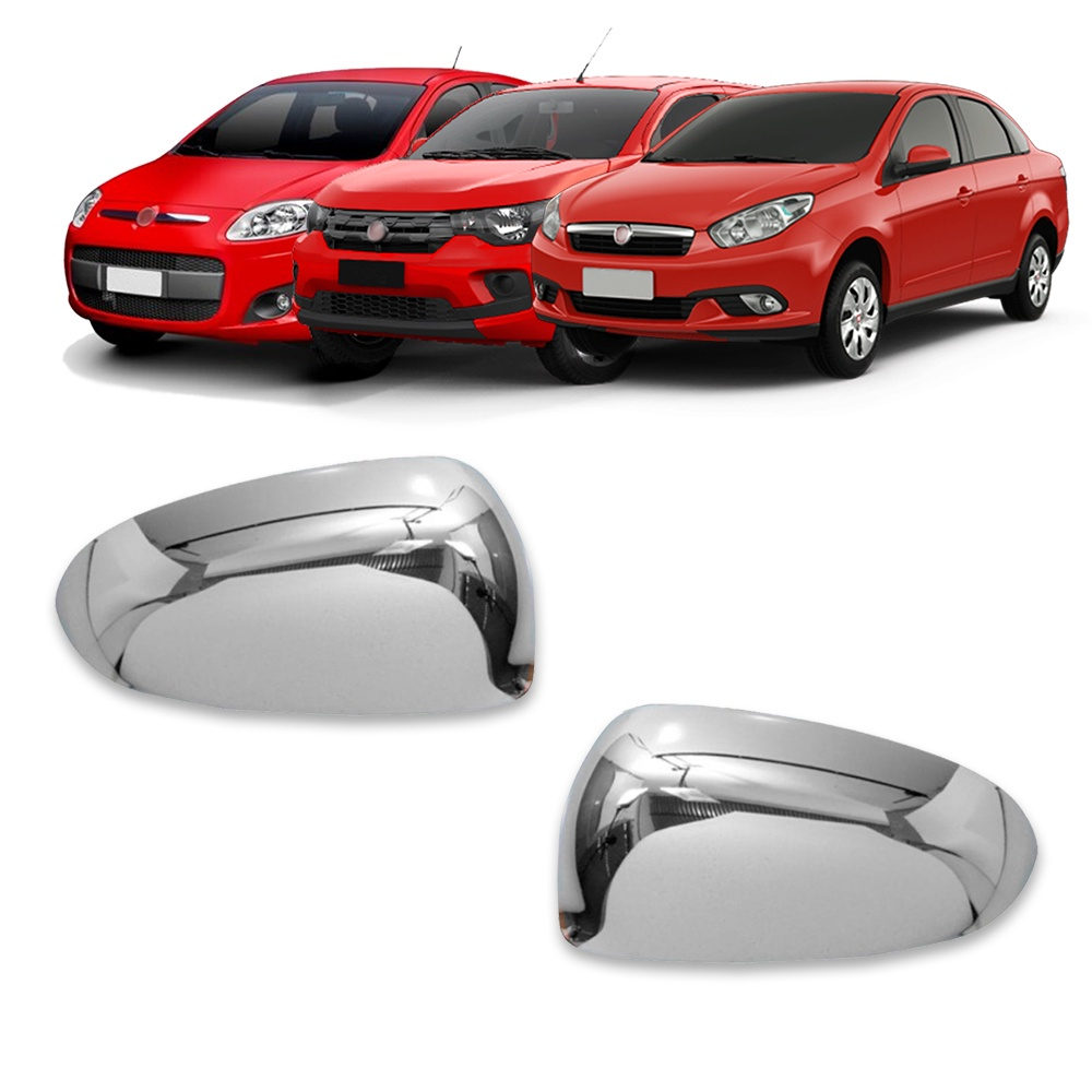 Capa Retrovisor Cromada Grand Siena 13-22 Palio G5 12-18 Mobi 16-23 Sem Pisca Jogo 2 Peças em Oferta na Shopee