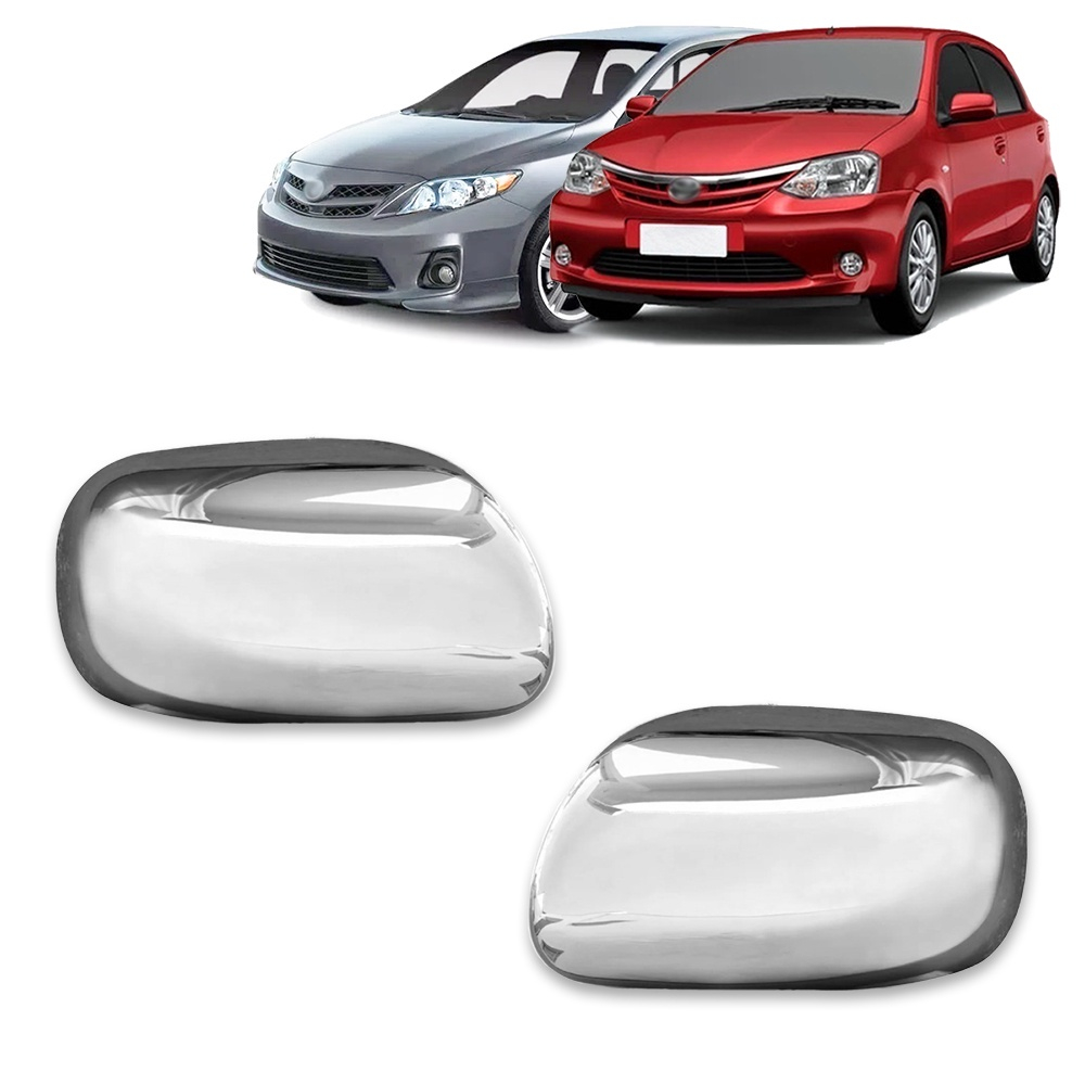 Kit 2 Apliques Cromados Cobre Capa Retrovisor Toyota Corolla 2009 2010 2011 2012 2013 2014 Etios 2012 2013 Sem Pisca