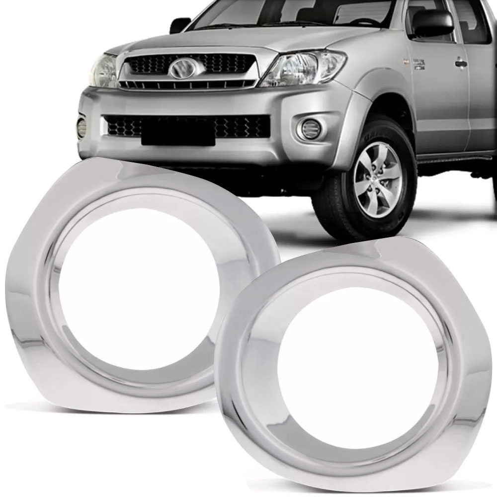 Aplique Cromado Aro para Moldura Auxiliar Farol de Milha Hilux 2009 2010 2011 Par