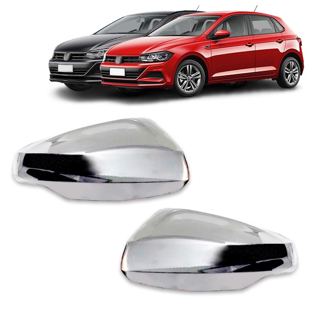 Par Aplique Cromado para Capa Retrovisor Polo Virtus 2018 2019 2020 2021 2022 2023
