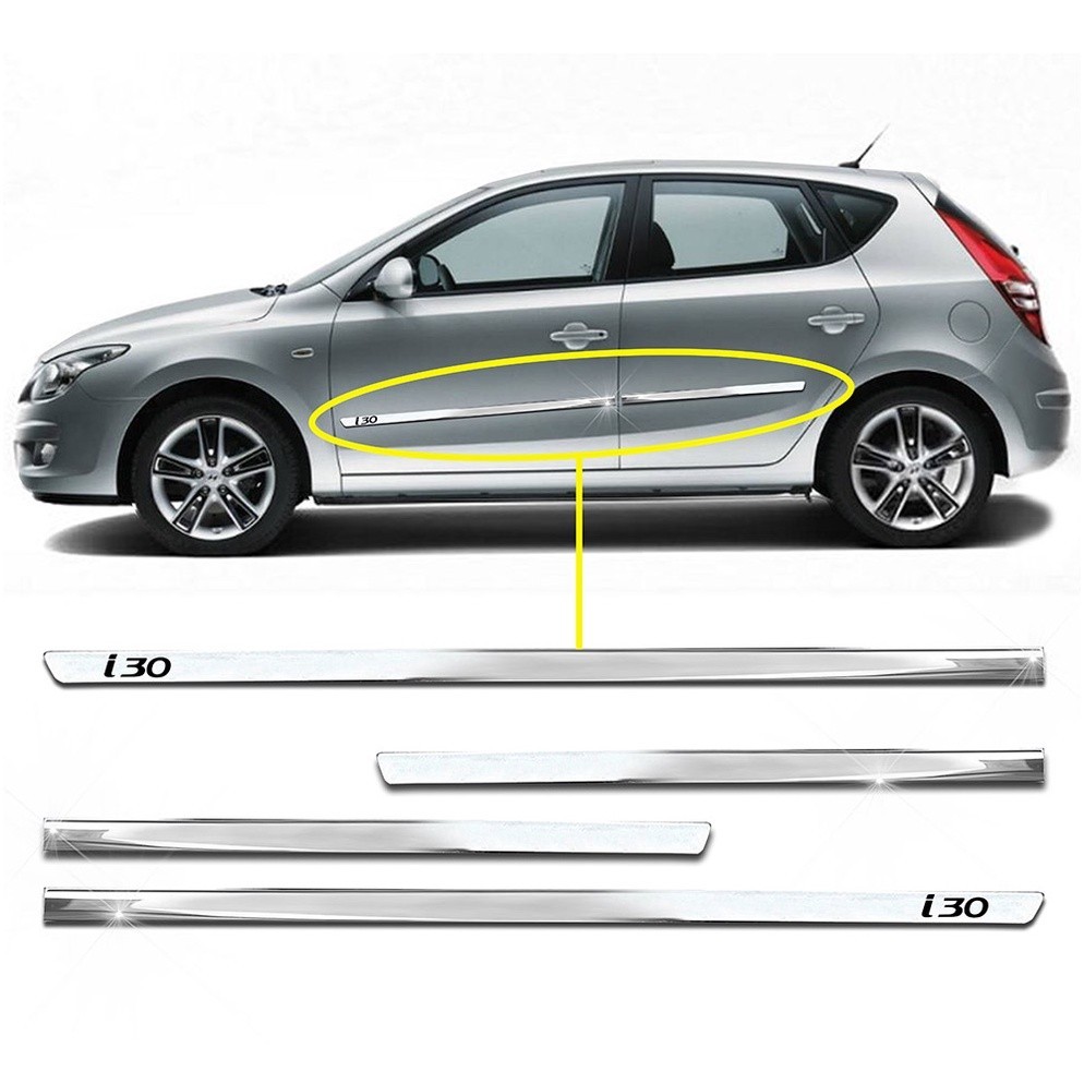 Jogo Friso Lateral Slim I30 2009 á 2016 Kit Cromado Personalizado 4 Portas