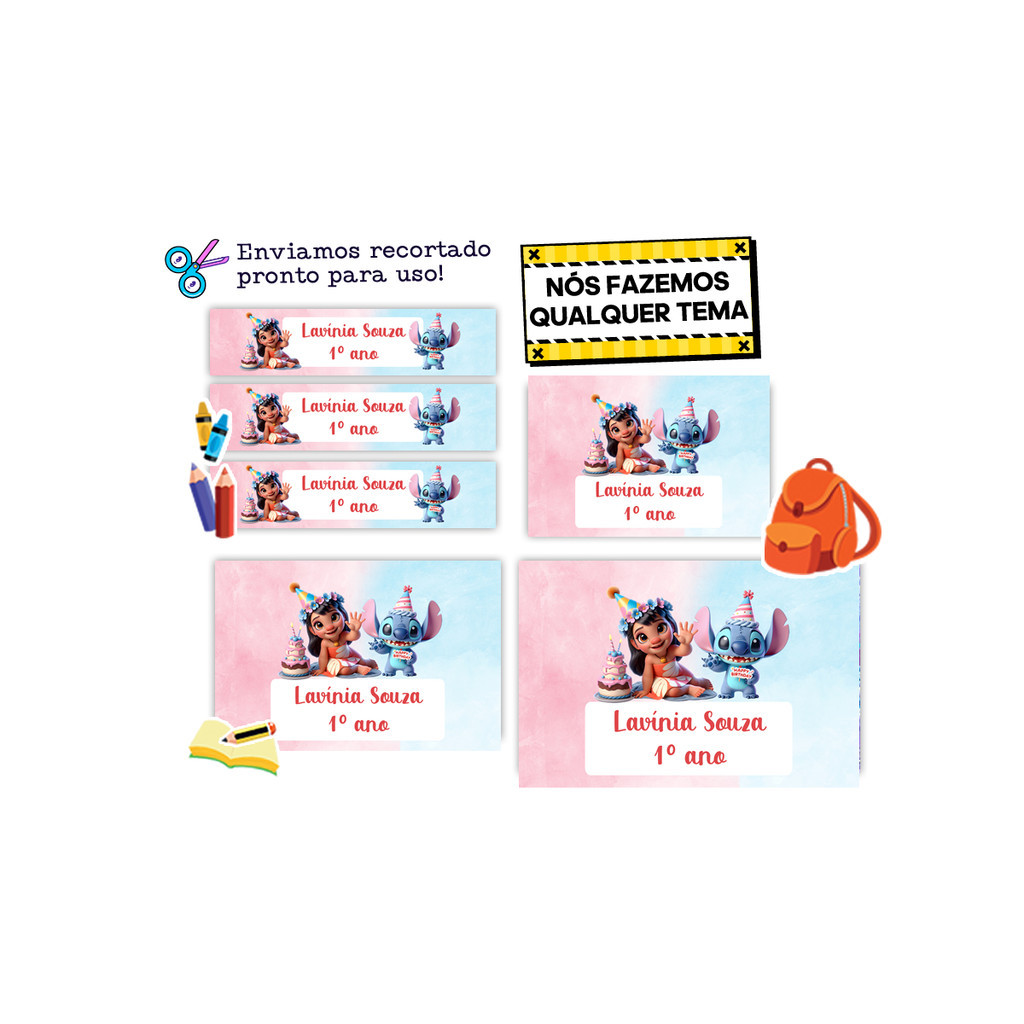40 Etiqueta Adesiva Escolar Personalizada material escolar Personalizados Lilo e Stitch Festa 3D