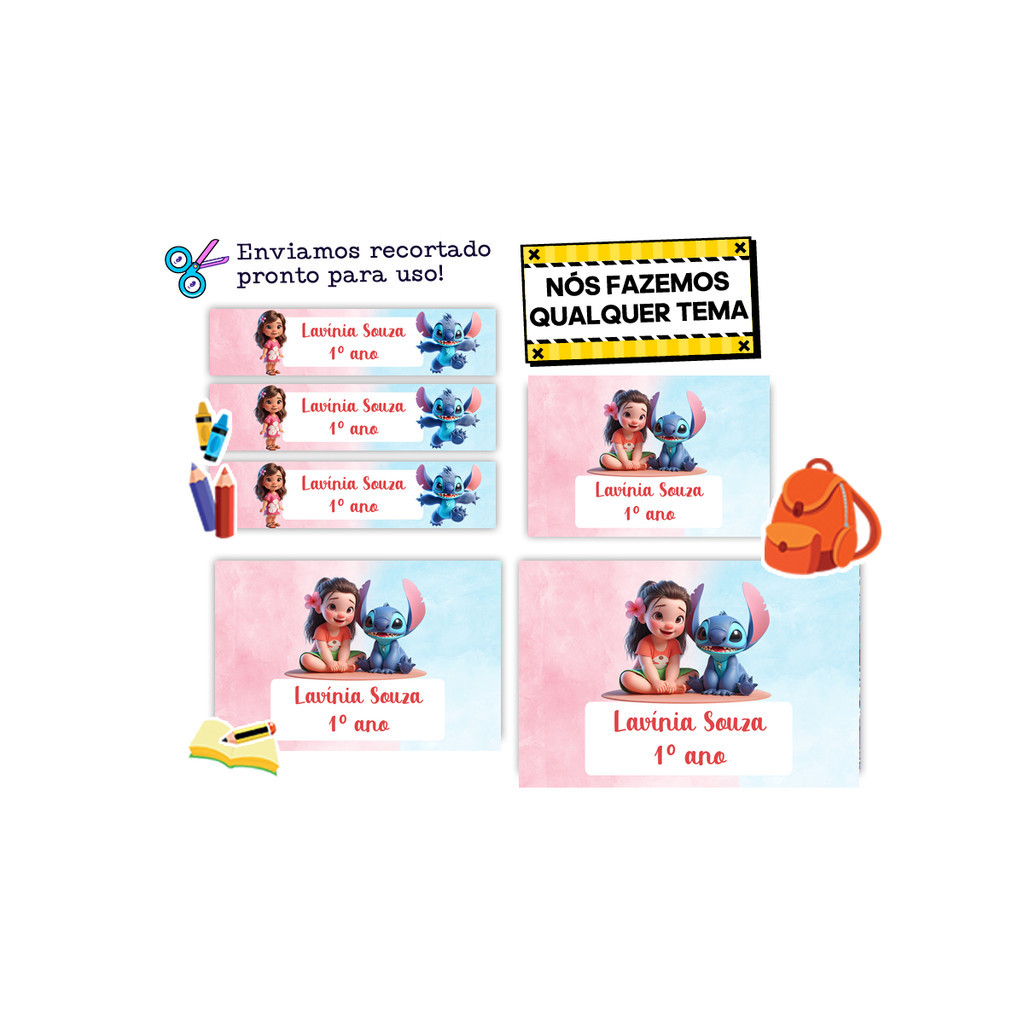 40 Etiqueta Adesiva Escolar Personalizada material escolar Personalizados Lilo e Stitch 3D Baby Cute
