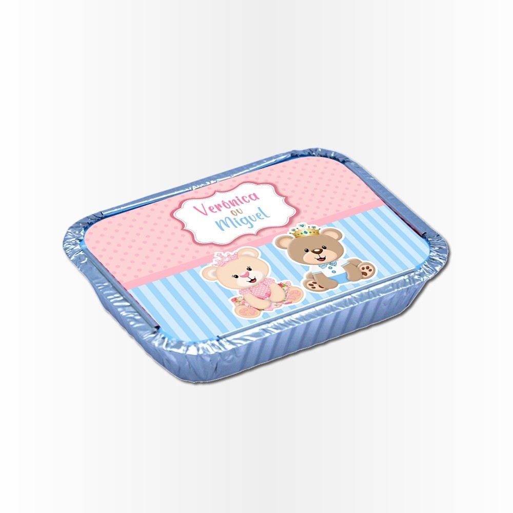 12 Rótulos Adesivos Tampa de Marmitinha 250g Rótulo Adesivo Kit Festa Infantil 3d Tubete Ursinho Revelação