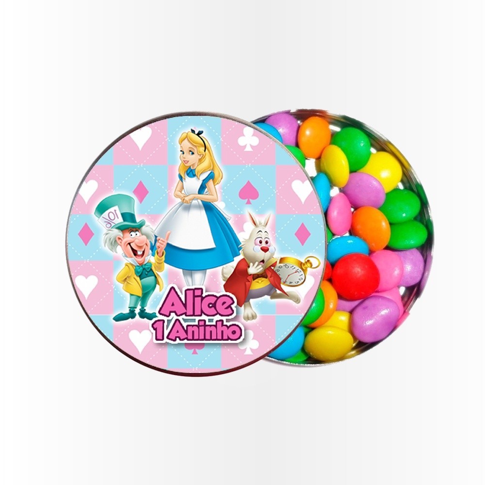 15 Rótulos Adesivos para Latinha 5cm  Rotulo Adesivo Kit Festa Infantil 3d Tubete Alice no País das Maravilhas