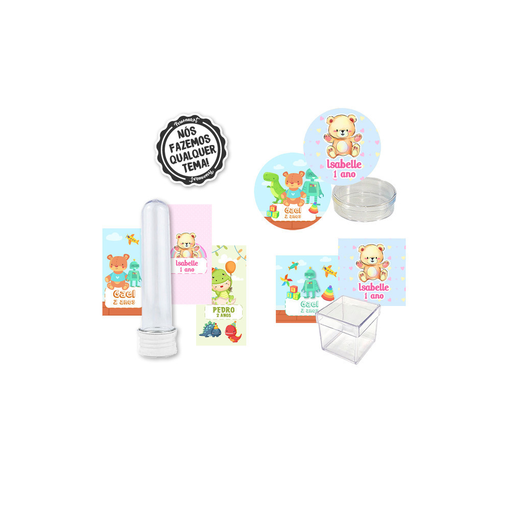 Kit Festa 60 rótulos e adesivos Rótulo Adesivo Kit Festa Infantil 3d Personalizados Personagens CuteBita