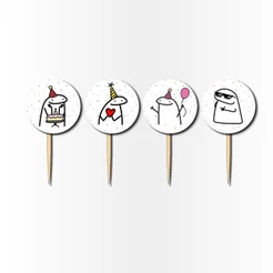 20 Topper para cupcake e doces Aplique Kit Festa Infantil 3d Tubete Flork bento cake Florky