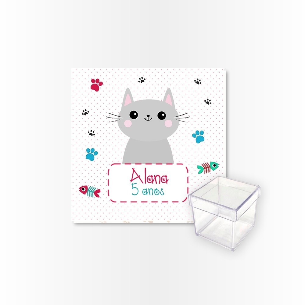 15 Rótulos Adesivos Caixa Acrílica 5cm Rotulo Adesivo Kit Festa Infantil 3d Tubete Gatinho Pets