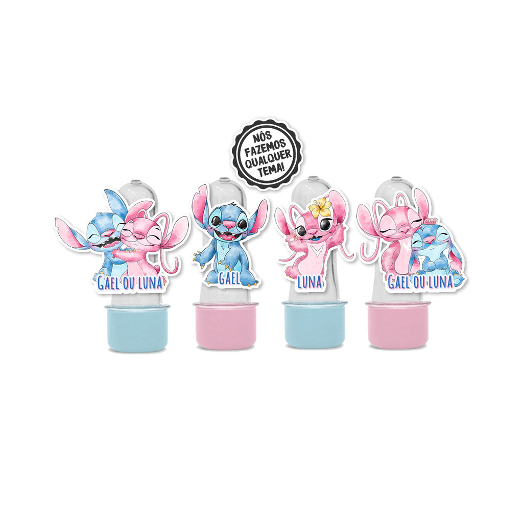 25 Aplique Mini Tubete Cha revelação Stitch e Angel