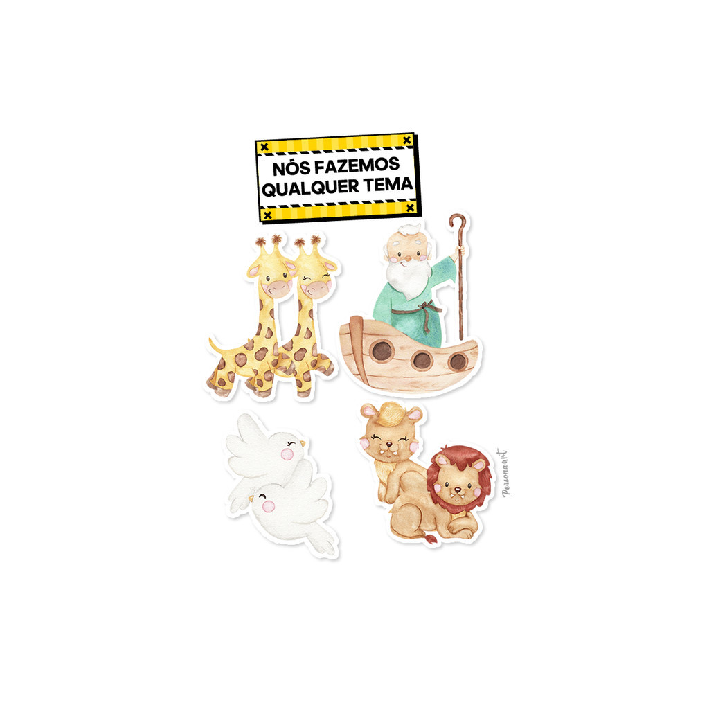 15 Apliques topper 8cm caixas, tubetes Aplique Tag Topper Personalizado Arca de Noe Aquarela