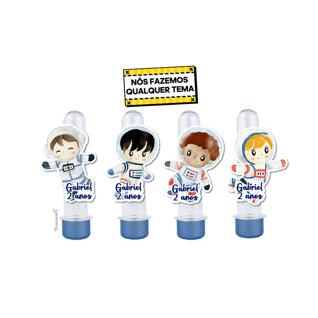 15 Apliques 3d para Tubete 13cm Aplique Tag Topper Personalizados Astronauta Aquarelado