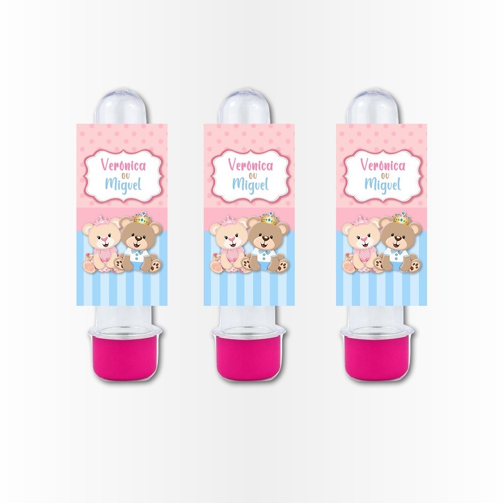 10 Rótulos Adesivos para Tubete 13cm Rotulo Adesivo Kit Festa Infantil 3d Personalizado Ursinho Revelação