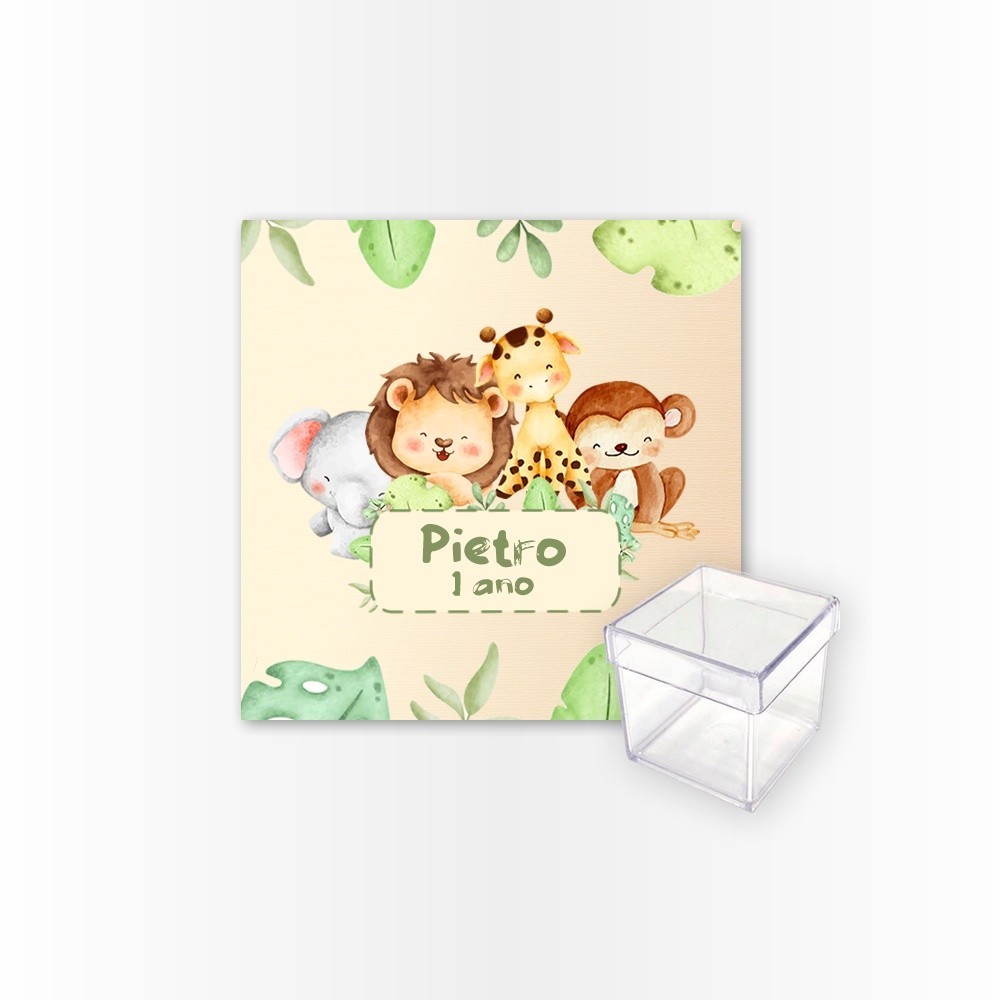 15 Rótulos Adesivos Caixa Acrílica 5cm Rotulo Adesivo Kit Festa Infantil 3d Tubete Safari Aquarela