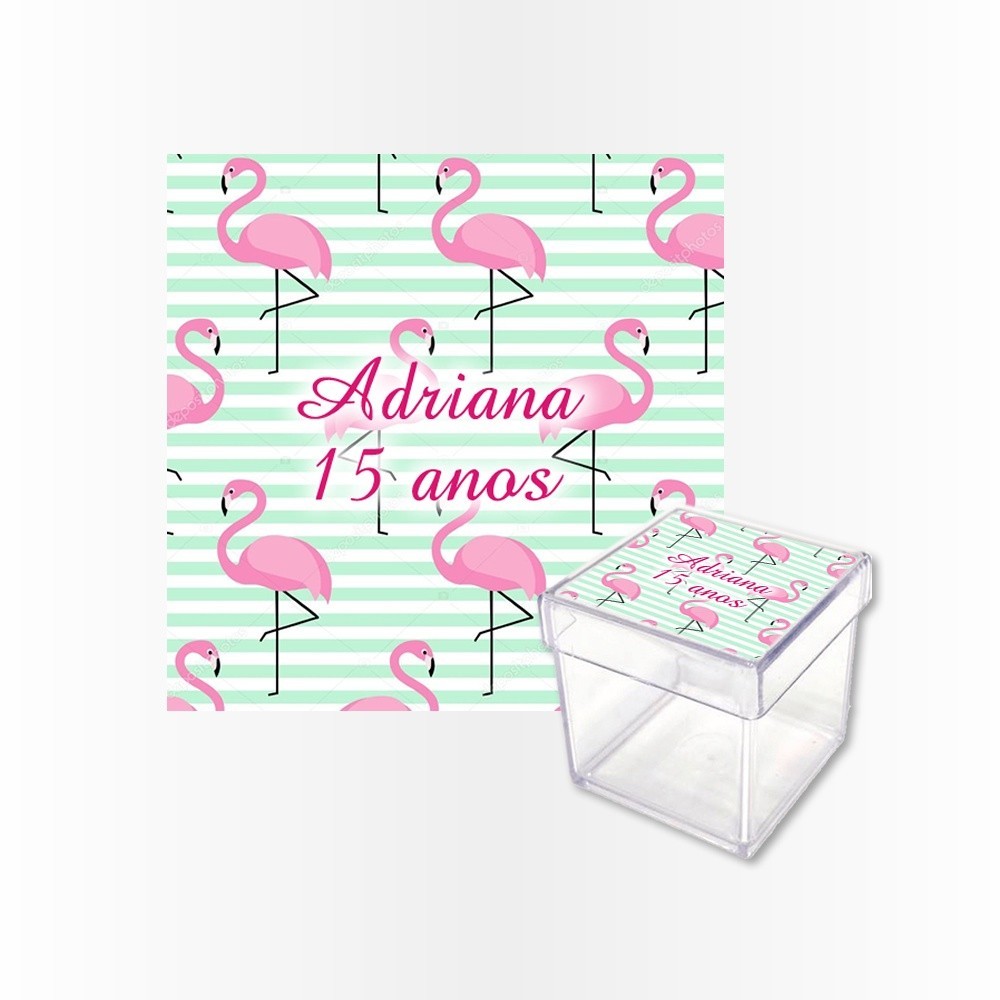 15 Rótulos Adesivos Caixa Acrílica 5cm Rotulo Adesivo Kit Festa Infantil 3d Tubete Flamingo
