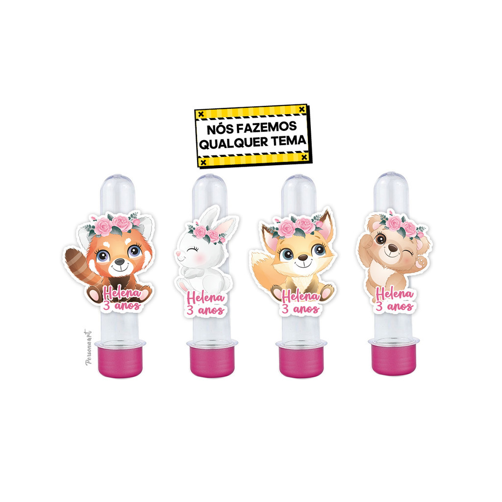 15 Apliques 3d para Tubete 13cm Aplique Tag Topper Personalizados Bosque encantado Rosa Aqua