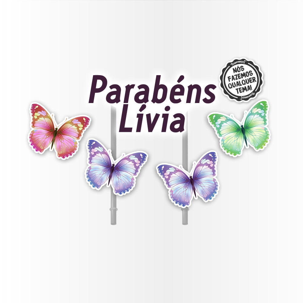 Topo de Bolo Aplique Tag Topper Topo Kit Festa Infantil Personalizado Lembrancinha Impressão laser Borboletas