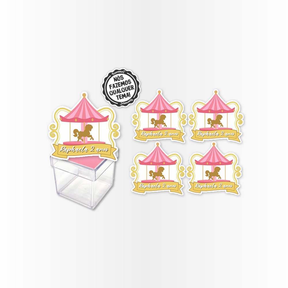 12 Apliques 3d para Caixa Acrilica 5cm Aplique Lembrancinha Carrossel Encantado