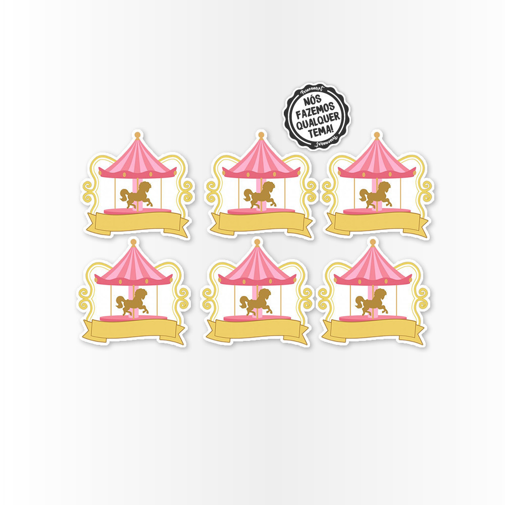 30 Apliques topper 3d para colheres e doces 3cm Aplique Lembrancinha Carrossel Encantado