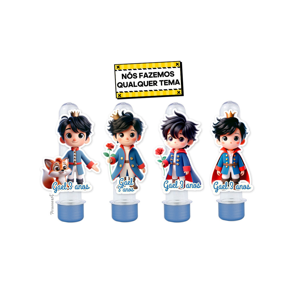 15 Apliques 3d para Tubete 13cm Aplique Tag Topper Personalizados Pequeno Principe Moreno 3D