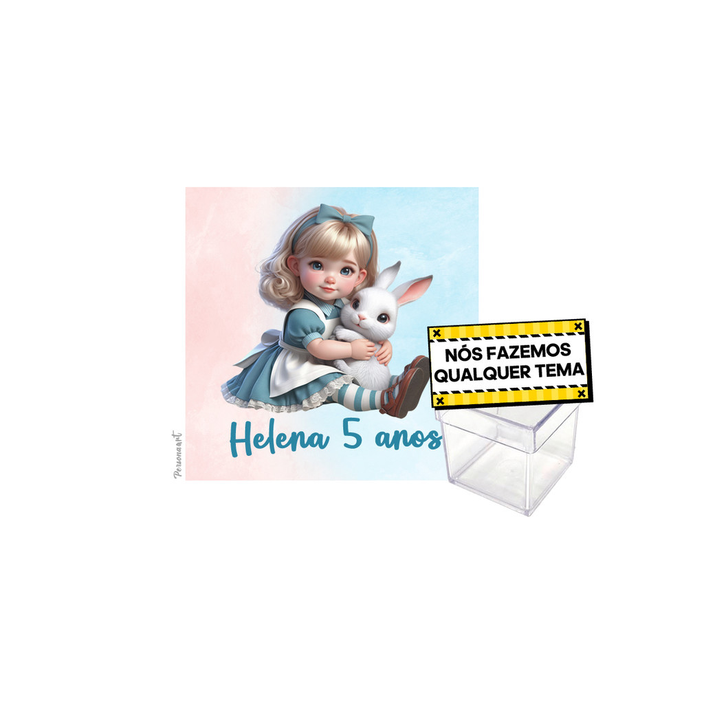15 Rótulos Adesivos Caixa Acrílica 5cm Personalizado Festa Infantil Alice Maravilha Kids 3D