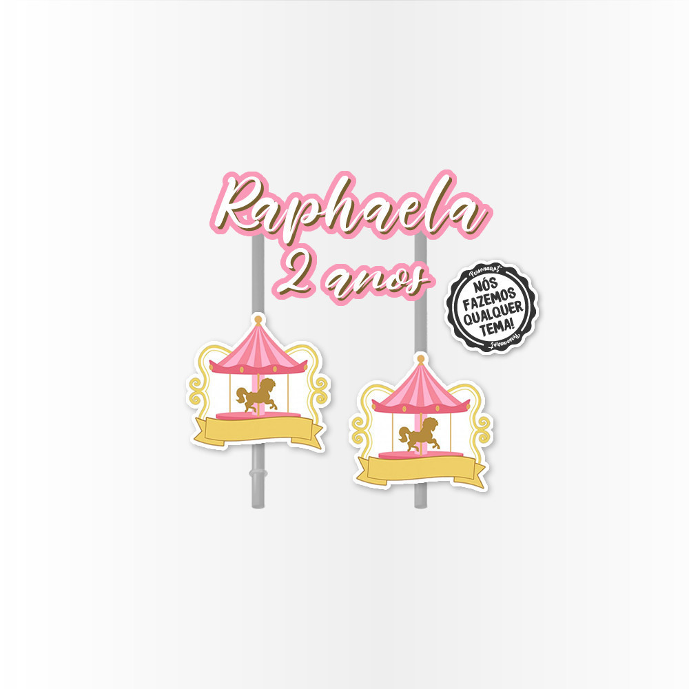 Topo de Bolo Aplique Tag Topper Topo Kit Festa Infantil Personalizado Lembrancinha Impressão laser Carrossel Encantado