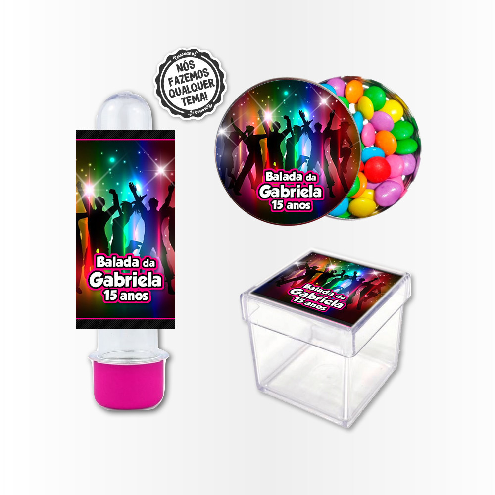 Kit Festa 60 rótulos e adesivos Rótulo Adesivo Caixinha Latinha Balada