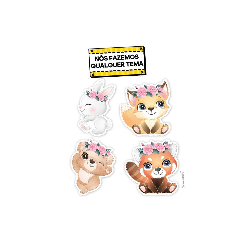 15 Apliques topper 8cm caixas, tubetes Aplique Tag Topper Personalizado Bosque encantado Rosa Aqua