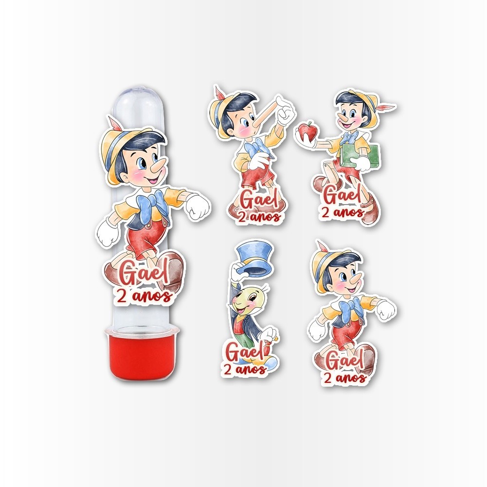 15 Apliques 3d para Tubete 13cm Aplique Kit Festa Infantil 3d Tubete Pinoquio
