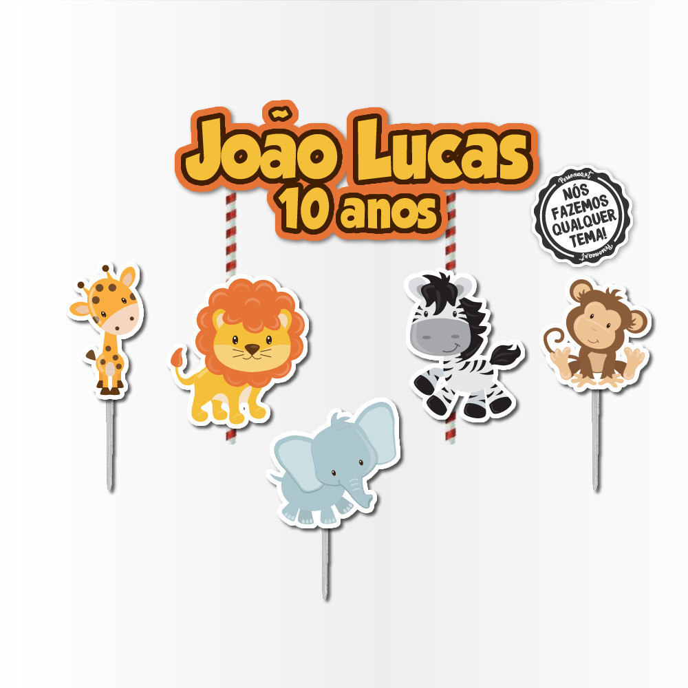 Topo de Bolo Aplique Tag Topper Topo Kit Festa Infantil Personalizado Lembrancinha Impressão laser Safari Baby