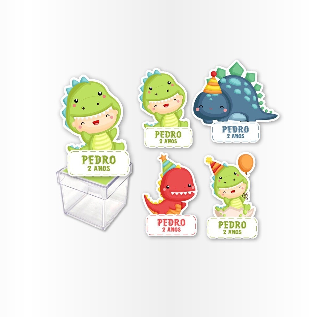 12 Aplique 3d Caixinha Acrilica Personalizado Dino Baby Cute
