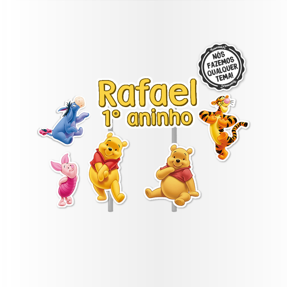 Topo de Bolo Aplique Tag Topper Topo Kit Festa Infantil Personalizado Lembrancinha Impressão laser Ursinho Pooh em Oferta na Shopee