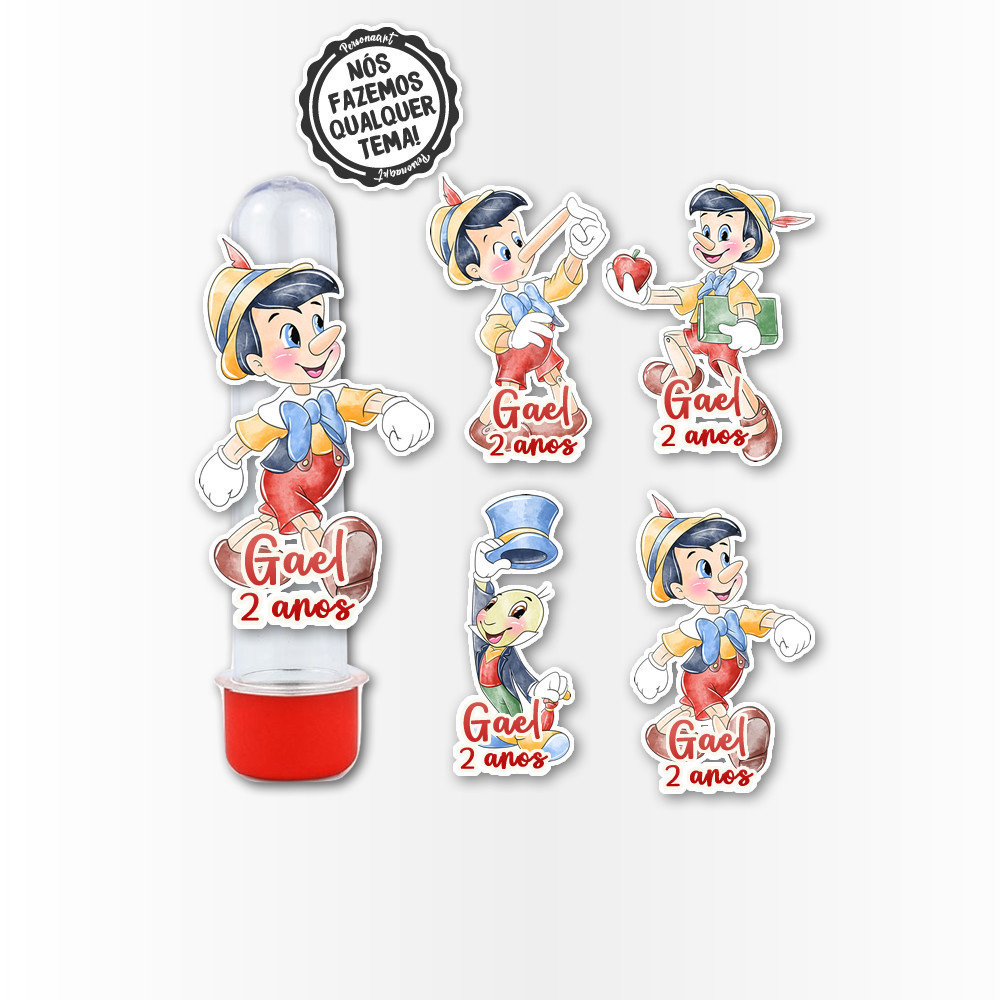 15 Apliques 3d para Tubete 13cm Aplique Tag Topo Kit Festa Infantil 3d Tubete Pinoquio