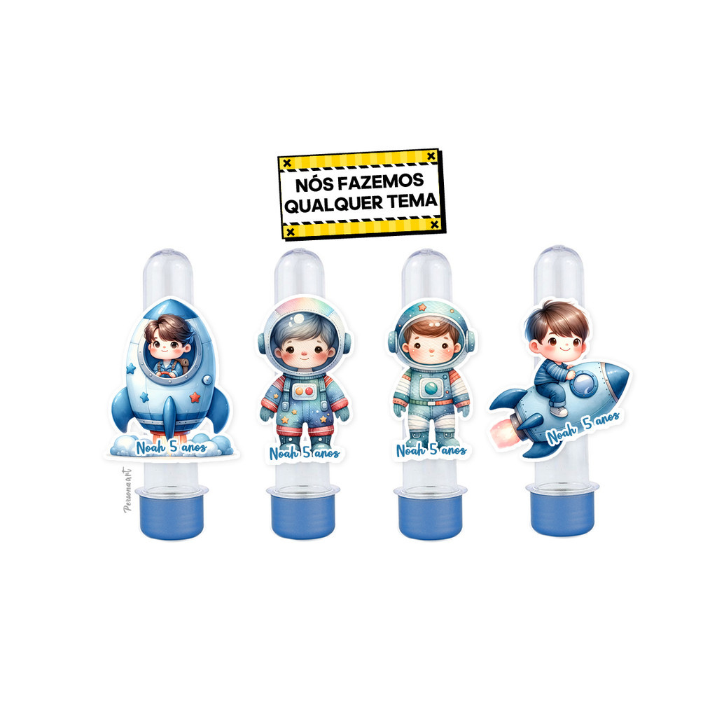 15 Apliques 3d para Tubete 13cm Aplique Tag Topper Personalizados Astronauta 3D Aquarela