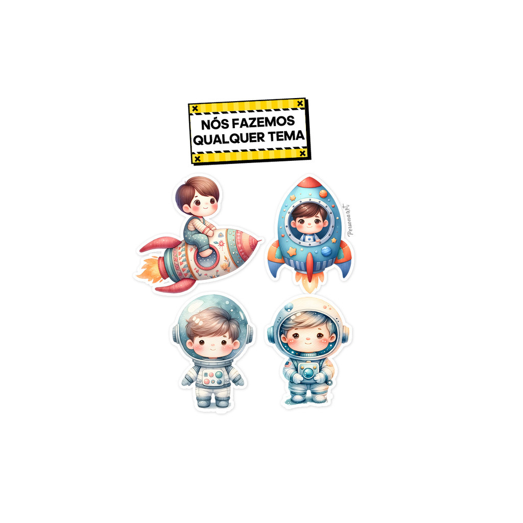15 Apliques topper 8cm caixas, tubetes Aplique Tag Topper Personalizado Astronauta 3d Aqua Baby Cute