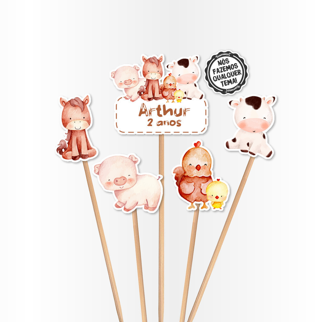 Topo de Bolo Aplique Tag Topper Topo Kit Festa Infantil Personalizado Lembrancinha Impressão laser Fazendinha