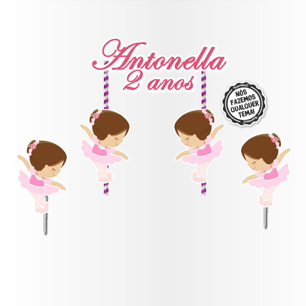 Topo de Bolo Aplique Tag Topper Topo Kit Festa Infantil Personalizado Lembrancinha Impressão laser Bailarina