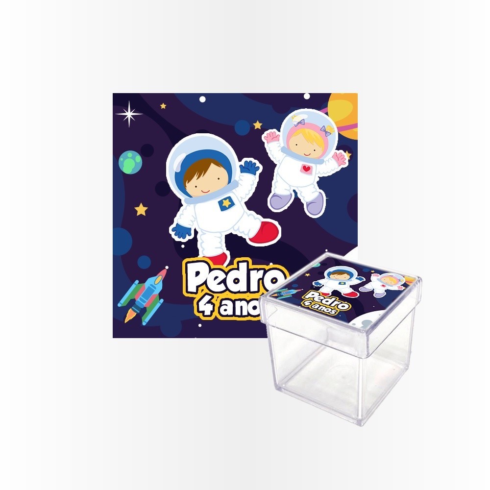 15 Rótulos Adesivos Caixa Acrílica 5cm Rotulo Adesivo Kit Festa Infantil 3d Tubete Astronauta