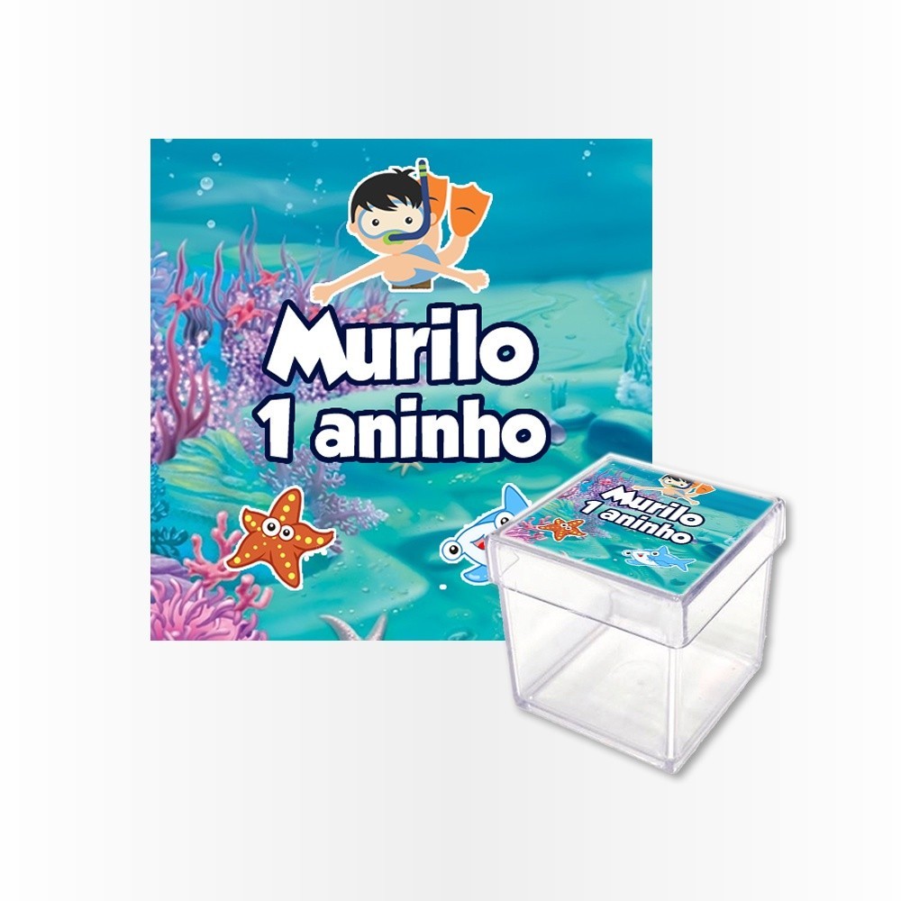 15 Rótulos Adesivos Caixa Acrílica 5cm Rotulo Adesivo Kit Festa Infantil 3d Tubete Fundo do Mar