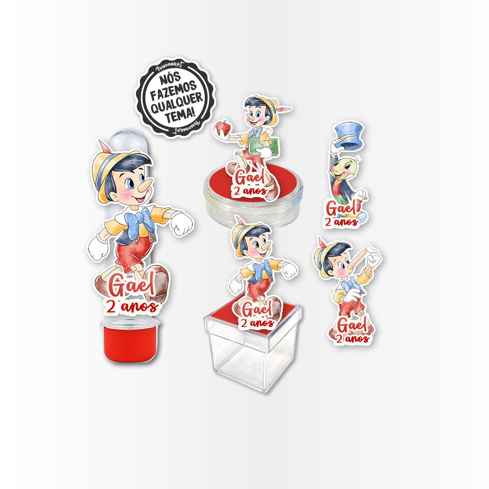 Kit 30 Apliques 3d Aplique Tag Topper Topo Kit Festa Infantil Tubete Personalizado Lembrancinha Impressão Laser Pinoquio
