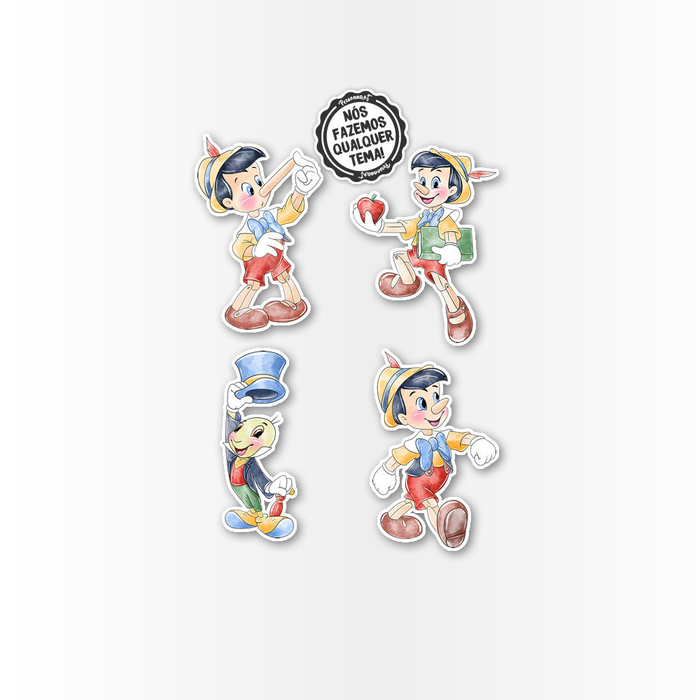 15 Apliques topper 8cm caixas, tubetes Aplique Pinoquio