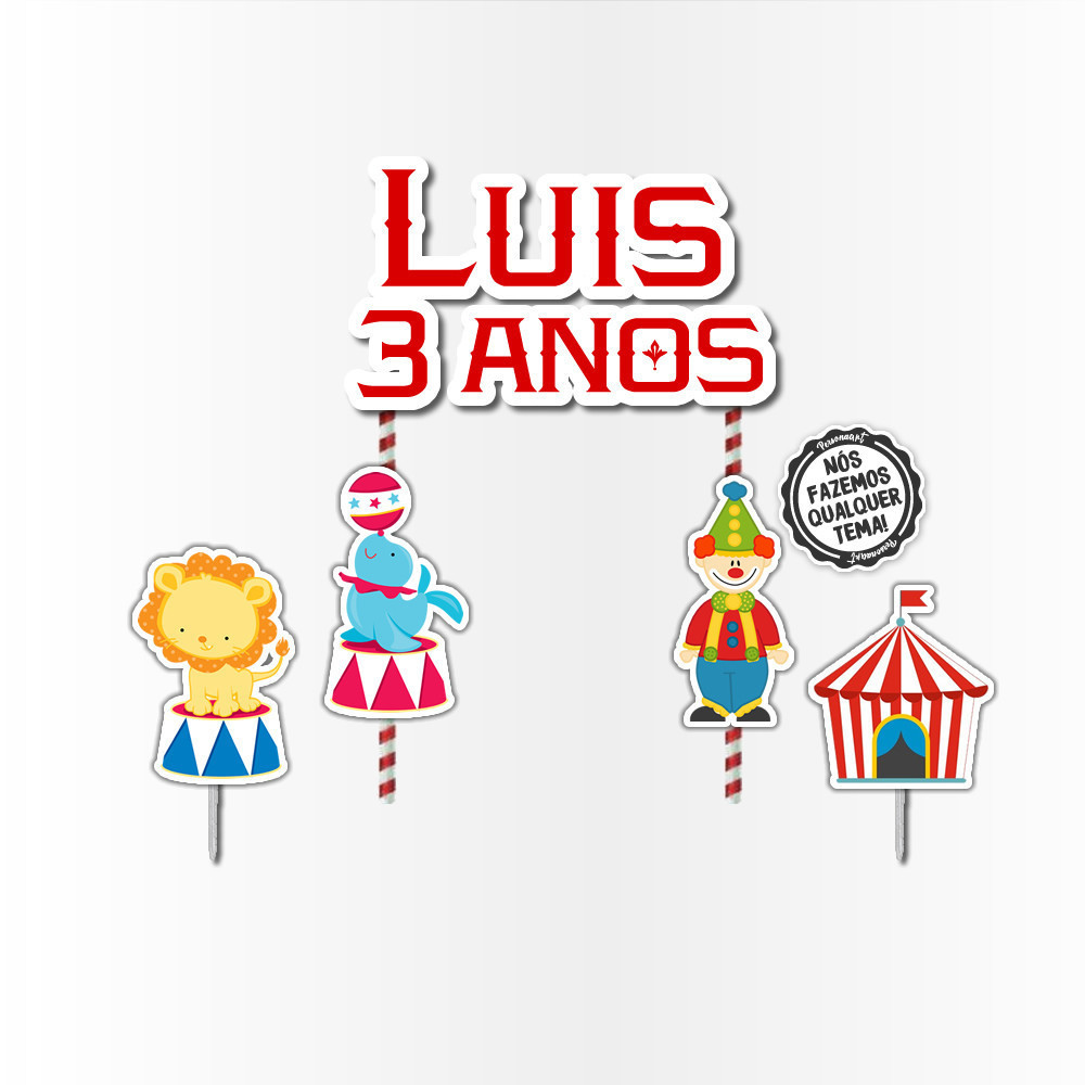 Topo de Bolo Aplique Tag Topper Topo Kit Festa Infantil Personalizado Lembrancinha Impressão laser Circo