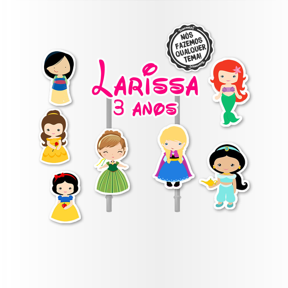 Topo de Bolo Aplique Tag Topper Topo Kit Festa Infantil Personalizado Lembrancinha Impressão laser Princesas Cute