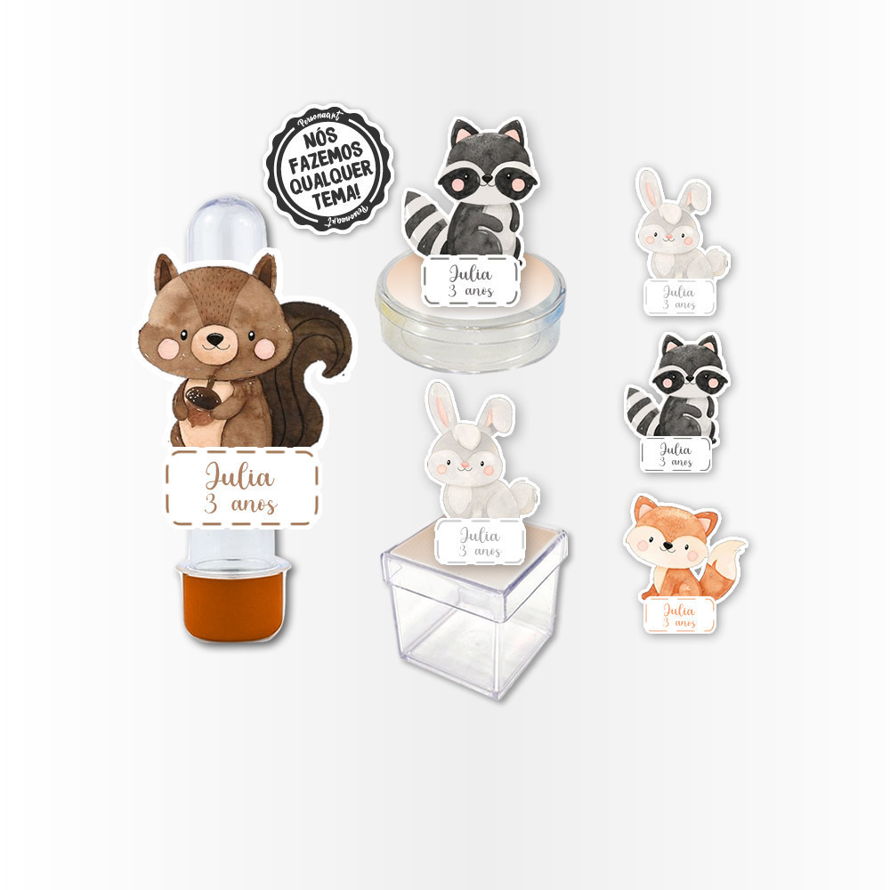 Kit 30 Apliques 3d Aplique Tag Topper Topo Kit Festa Infantil Tubete Personalizado Lembrancinha Impressão Laser Bosque