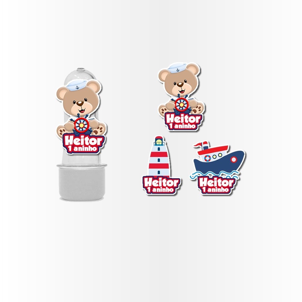 25 Aplique 3d para Mini Tubete Aplique Kit Festa Infantil 3d Tubete Cha bebe Ursinho Marinheiro