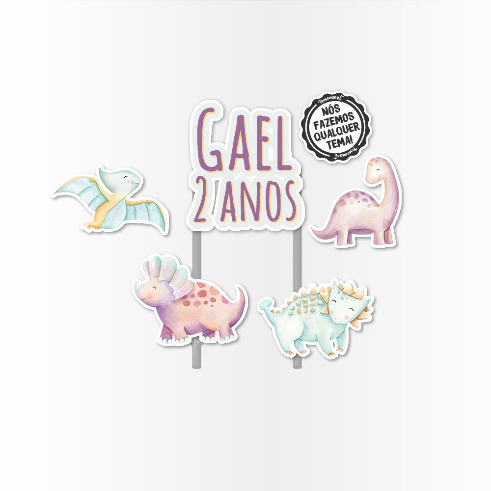 Topo de Bolo Aplique Tag Topper Topo Kit Festa Infantil Personalizado Lembrancinha Impressão laser Dinossauro Aquarela
