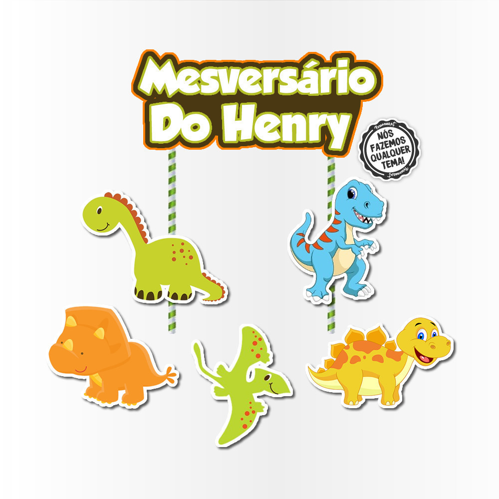 Topo de Bolo Aplique Tag Topper Topo Kit Festa Infantil Personalizado Lembrancinha Impressão laser Dinossauro Baby Cute