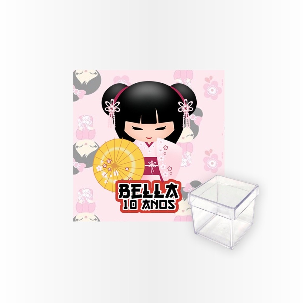 15 Rótulos Adesivos Caixa Acrílica 5cm Rotulo Adesivo Kit Festa Infantil 3d Tubete Boneca Kokeshi