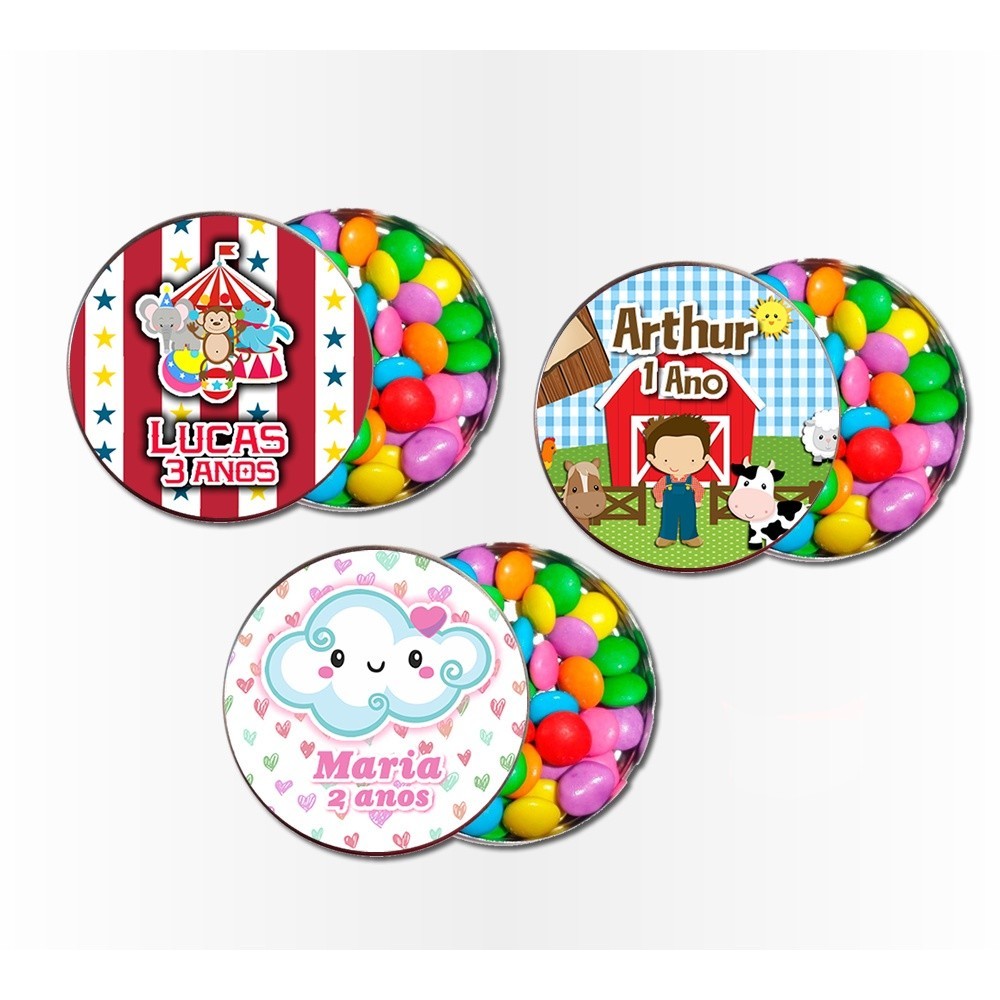 15 Rótulos Adesivos para Latinha 5cm  Rotulo Adesivo Kit Festa Infantil 3d Tubete