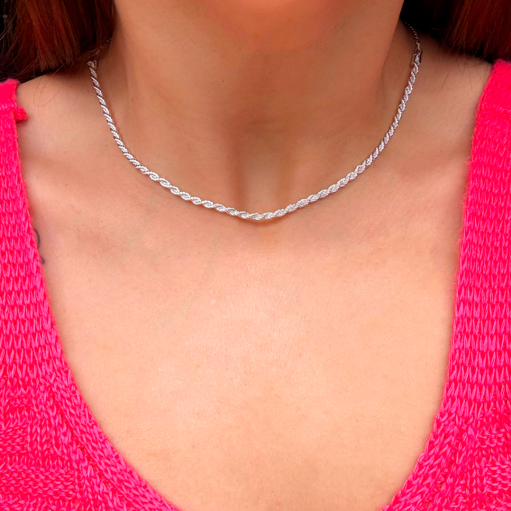 Colar Chocker Cordão Baiano Torcido Banhado a Prata 925