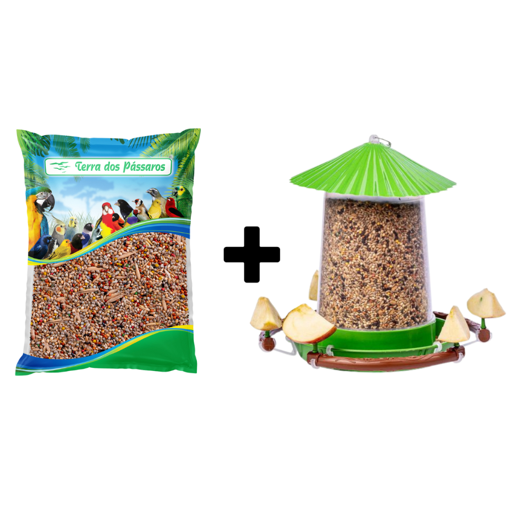 Kit para Pássaros Livres e Silvestres - 1 Pássaros da Natureza 500g + 1 Comedouro 750ml